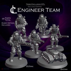 Combat Engineers Korps - Imperial Space Guards for Scifi Grimdark Skirmish Wargaming - Squad of 5 Soldiers and 1 Remote Mine - 28/32mm Scale