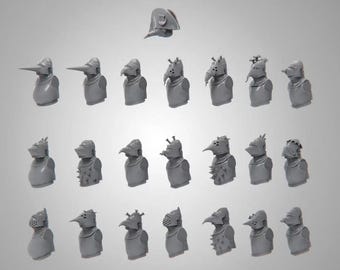 Turnip28 Helmets and Torsos for Conversion & Kitbash, Bascinet and Frogmouth sets, 28mm scale