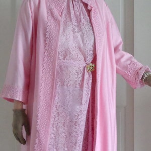 1960s 1970s PINK LACE DRESS with Pink Coat image 1
