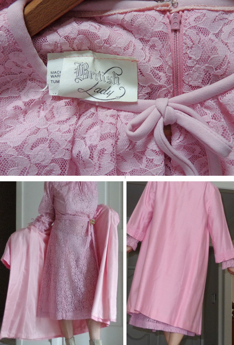 1960s 1970s PINK LACE DRESS with Pink Coat image 4