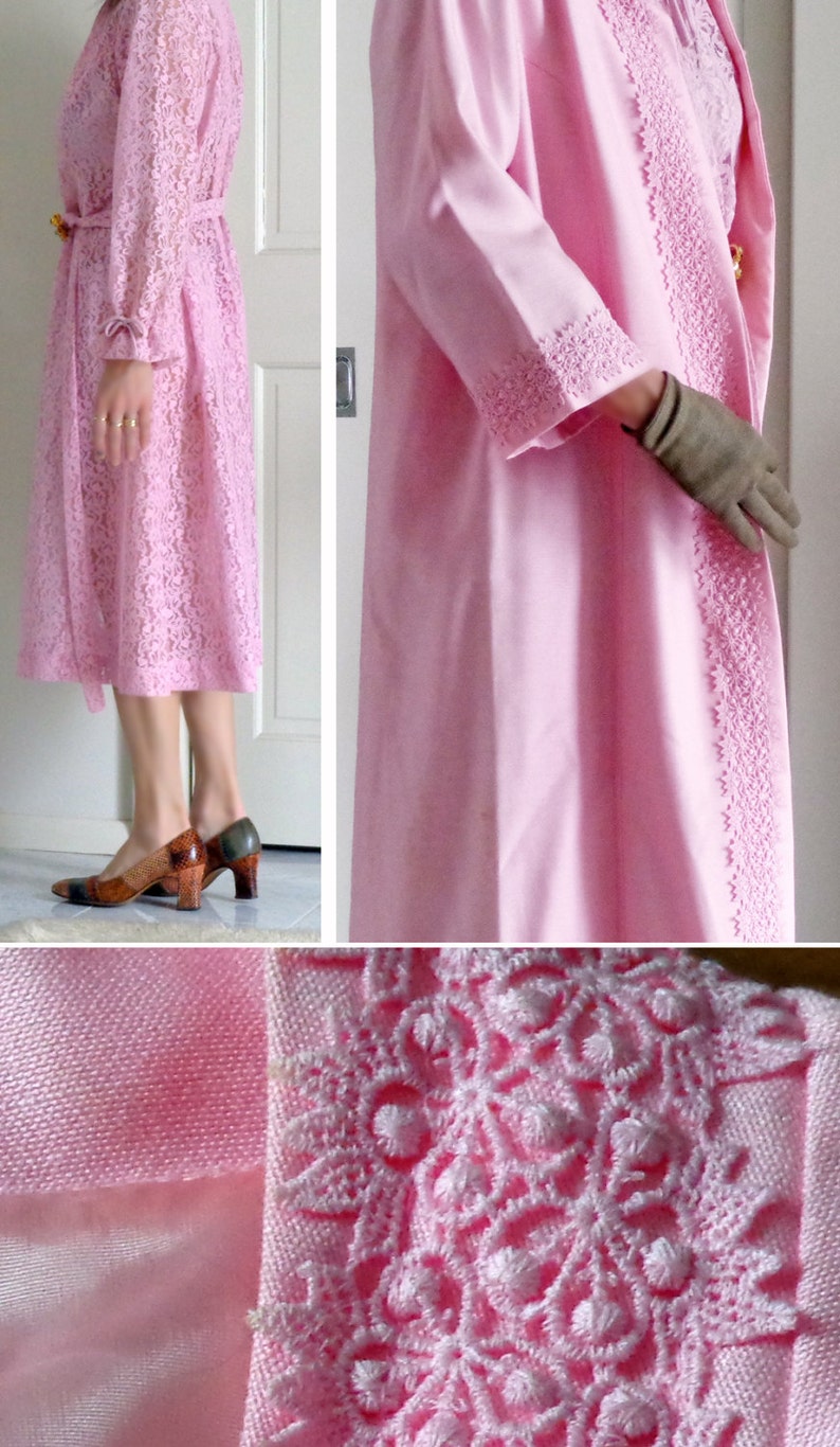 1960s 1970s PINK LACE DRESS with Pink Coat image 3