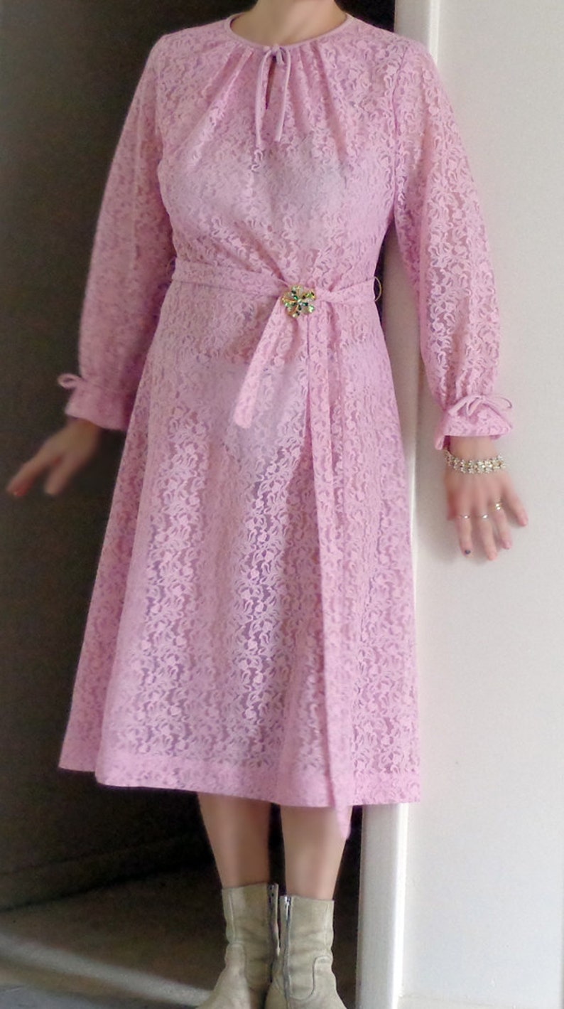 1960s 1970s PINK LACE DRESS with Pink Coat image 2