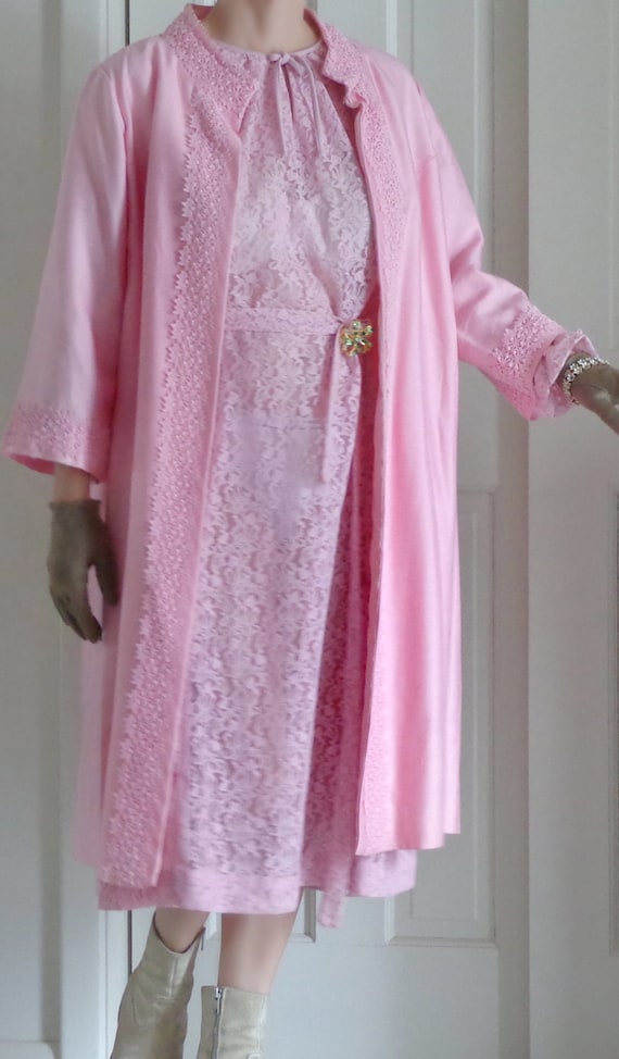 1960s - 1970s PINK LACE DRESS with Pink Coat - image 1