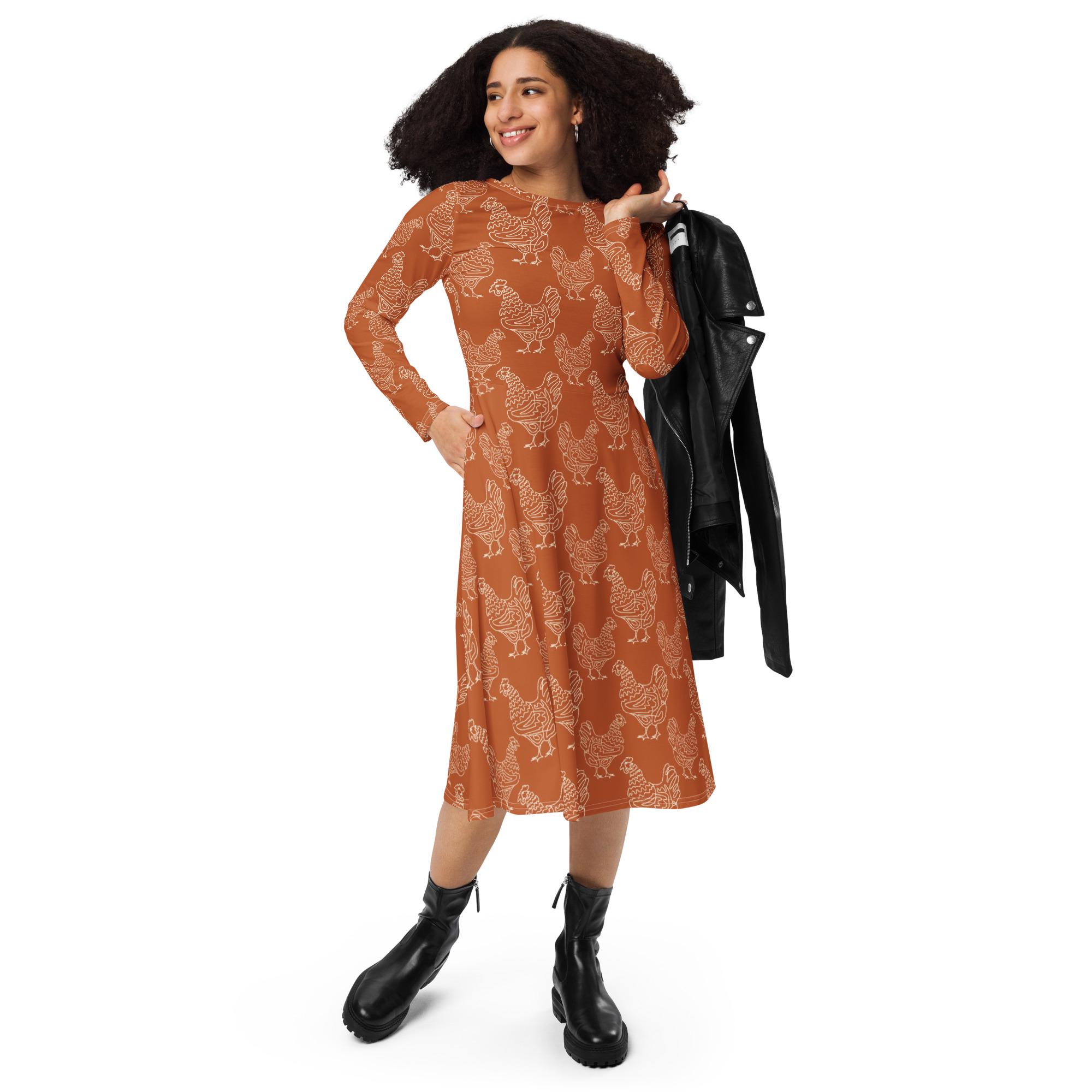chinese dress ladies Chickens Long Sleeve Dress by Uddevalla Barn main image 0