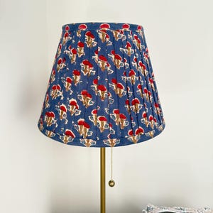 Pleated cotton fabric lampshade | Block printed | Royal Blue
