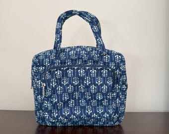 Bolsa térmica estampada para el almuerzo / Bolsa floral para el almuerzo para el trabajo, la escuela, picnic / Índigo