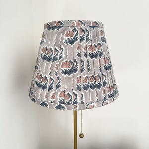 Pleated cotton fabric lampshade | Block printed | Grey