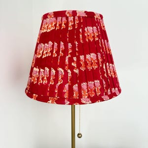 Pleated cotton fabric lampshade | Block printed | Red