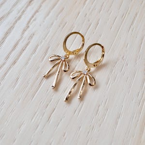 18k Gold Plated Bow Ribbon Huggie Earrings, Gold Hoop Earrings, Huggie Hoop Earrings, Hoop Earrings, Gold Hoops 24k Gold Plated Hoops
