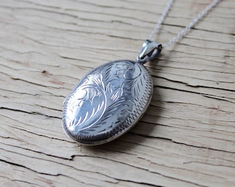 Gran Vintage Oval Sterling Silver Locket, Locket de plata de ley