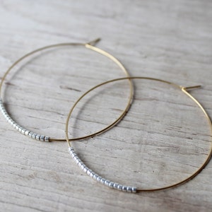 Gold and Silver Seed Bead Hoop Earrings, Large Gold Plated Earrings, Hoop Earrings, Gold Hoops, Also Available in Silver