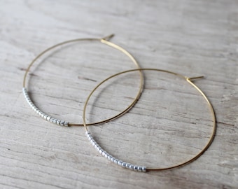 Gold and Silver Seed Bead Hoop Earrings, Large Gold Plated Earrings, Hoop Earrings, Gold Hoops, Also Available in Silver