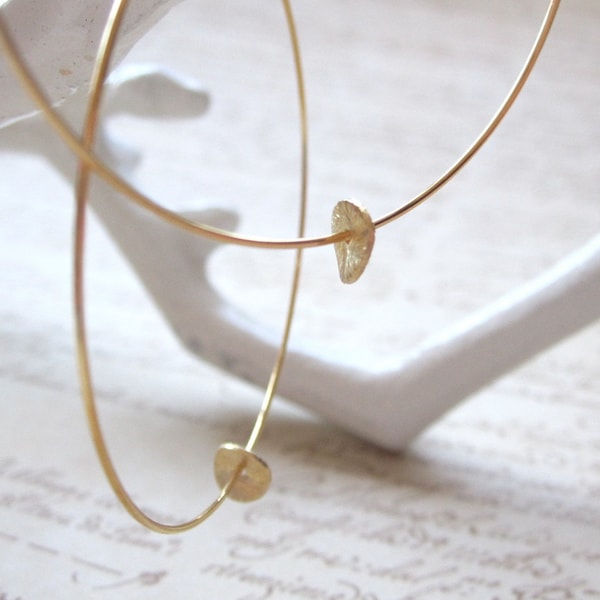Gold Plated Hoops with Gold Brushed Disc, Gold Hoop Earrings