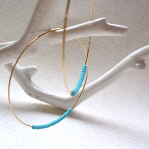 Matte Turquoise Seed Bead Hoop Earrings, Large Gold Plated Earrings, Hoop Earrings, Gold Hoops, Also Available in Silver image 5