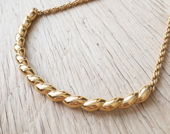 Vintage Gold Tone Braided Necklace Chunky Stateme… - image 1