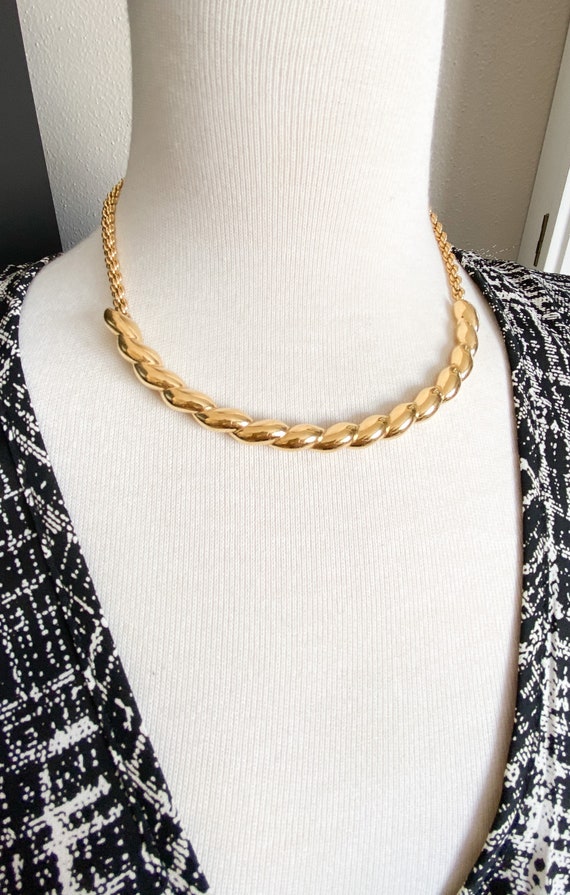 Vintage Gold Tone Braided Necklace Chunky Stateme… - image 4