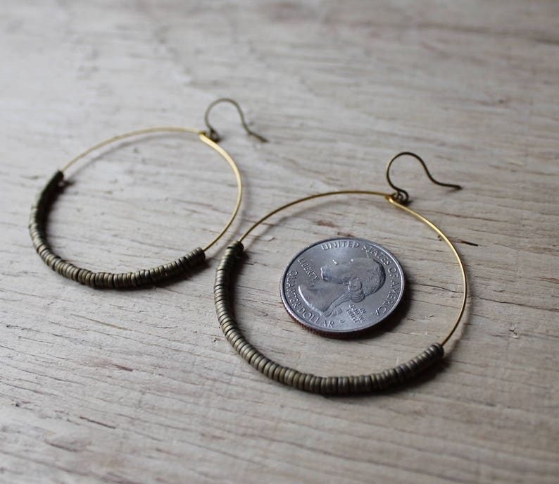 Hoop Earrings, Gold Hoop Earrings, Large Gold Plated Hoops with Bronze Beads, Gold Hoop Earrings image 5