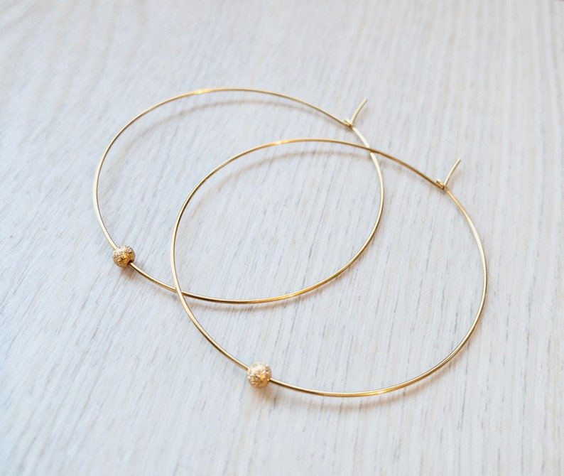 Gold Hoops, Gold Hoop Earrings, Stardust Earrings, Gold Sparkle Ball Earrings, Gold Stardust Hoops image 2