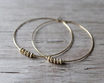 Gold Hoop Earrings, 5 Gold Plated Beads, Beaded Hoop Earrings, Hoop Earrings