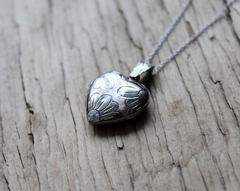 Sterling Silver Puffy Heart Locket with Chain