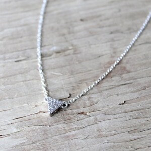 Sterling Silver Pave Triangle Necklace, Sterling Silver Chain image 1