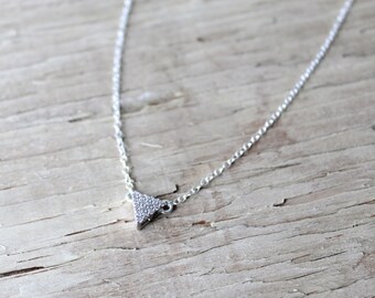 Sterling Silver Pave Triangle Necklace, Sterling Silver Chain