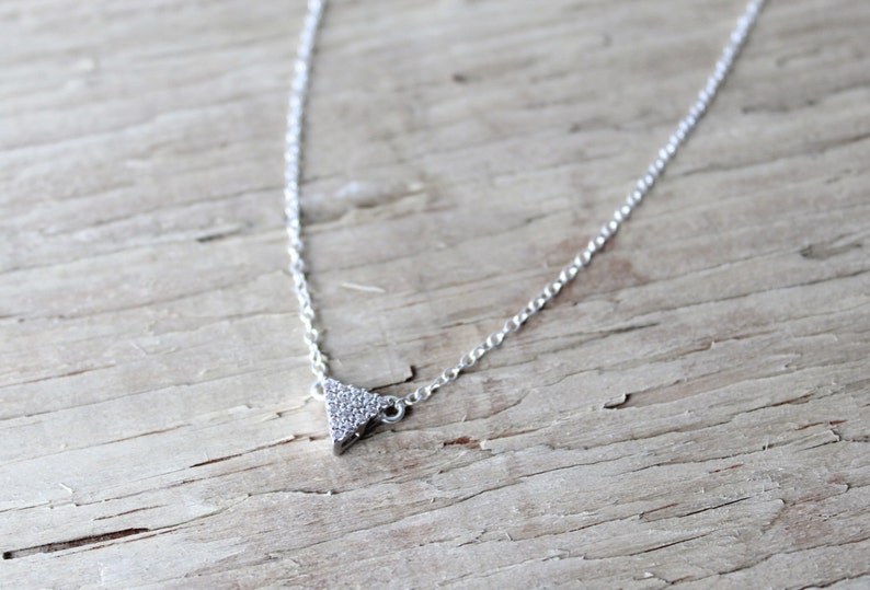 Sterling Silver Pave Triangle Necklace, Sterling Silver Chain image 1