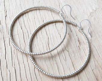 Silver Hoop Earrings, Hoops, Silver Hoops, Beaded Hoop Earrings