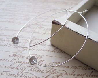 Hoop Earrings, Large Silver Plated Hoops with Silver Brushed Disc Silver, silver hoop earrings