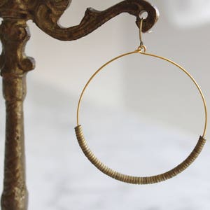 Hoop Earrings, Gold Hoop Earrings, Large Gold Plated Hoops with Bronze Beads, Gold Hoop Earrings image 1