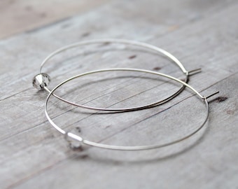 Hoop Earrings, Large Silver Hoops with Swarovski Crystals Earrings