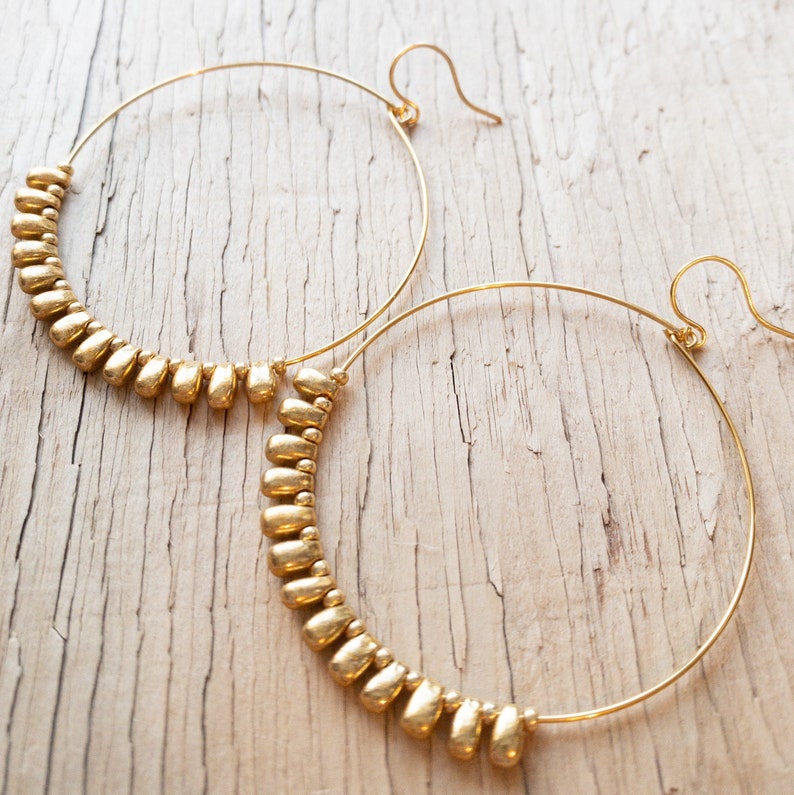 Gold Fringe Hoop Earrings, Hoop Earrings, Gold Hoops image 2