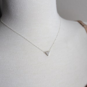 Sterling Silver Pave Triangle Necklace, Sterling Silver Chain image 2