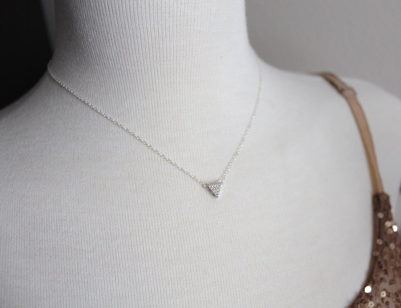Sterling Silver Pave Triangle Necklace, Sterling Silver Chain image 2