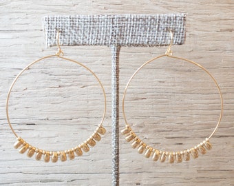 Gold Fringe Hoop Earrings, Hoop Earrings, Gold Hoops