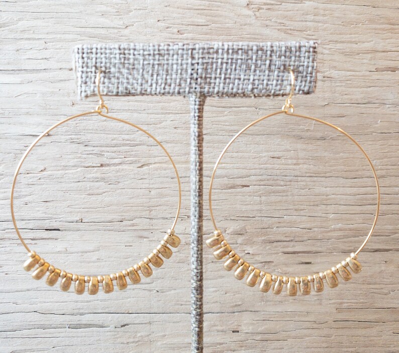 Gold Fringe Hoop Earrings, Hoop Earrings, Gold Hoops image 1