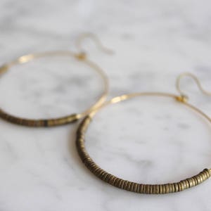 Hoop Earrings, Gold Hoop Earrings, Large Gold Plated Hoops with Bronze Beads, Gold Hoop Earrings image 4