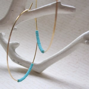 Matte Turquoise Seed Bead Hoop Earrings, Large Gold Plated Earrings, Hoop Earrings, Gold Hoops, Also Available in Silver zdjęcie 1