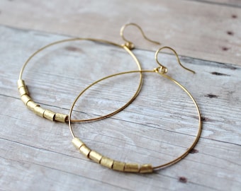 Hoop Earrings, Gold Plated Hoops with Brushed Gold, Gold Hoop Earrings, Hoops, French Hook
