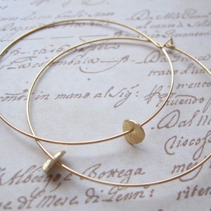Gold Plated Hoops with Gold Brushed Disc, Gold Hoop Earrings image 3