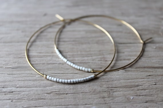 Silver Seed Bead Hoop Earrings, Large Gold Plated Earrings, Hoop Earrings, Gold Hoops