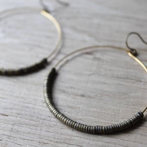 Hoop Earrings, Gold Hoop Earrings, Large Gold Plated Hoops with Bronze Beads, Gold Hoop Earrings image 3