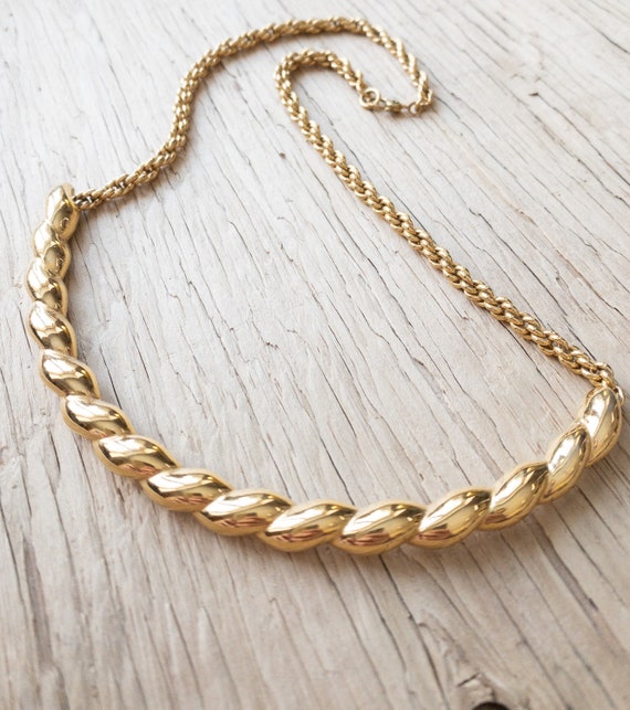 Vintage Gold Tone Braided Necklace Chunky Stateme… - image 2