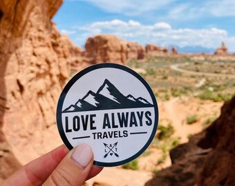 Love Always Travels Waterproof Vinyl 2" Sticker, Travel Sticker, Wanderlust Sticker, Water Bottle Sticker, Laptop Sticker