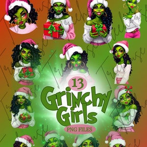 Festive Glam Green Grinch Holiday Diva Digital Art - Printable