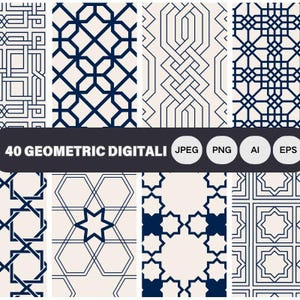 40 Design geometrico Motivi geometrici senza soluzione di continuità Boho Carta digitale geometrica Sfondo per album di ritagli geometrici File PNG/JPEG/AI/Eps per Cricut