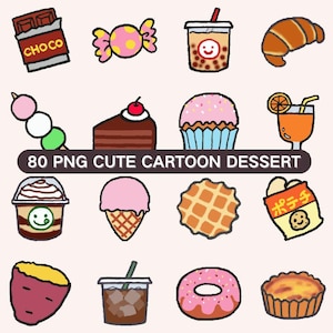 80 PNG Dessert Clipart Cute Cartoon Hand Drawing Sweets Clipart Kawaii Dessert Clip Art Candy Donut Cake Digital Paper Sweets Clip Art