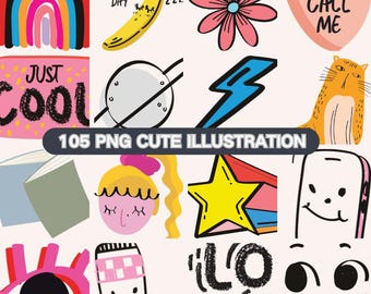 105 illustrazioni clipart kawaii in stile pastello (PNG)