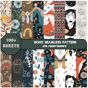 100+ Boho Patchwork Seamless Digital Pattern Bohemian Designs Boho Digital Papers Commercial Use Vintage Background Prints