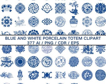 Op de afbeelding: Een verzameling van 377 blauwe en witte porseleinen totems in verschillende ontwerpen, waaronder bloemen, vogels en geometrische patronen. De totems zijn perfect om een ​​toets van traditionele Chinese stijl aan elk project toe te voegen.